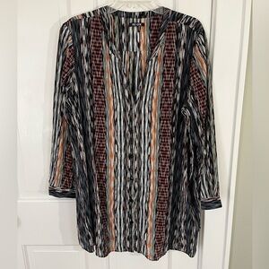 Nic+Zoe Silk Blend Split V Neck Striped Pattern Tunic Shirt Top Blouse Plus Size